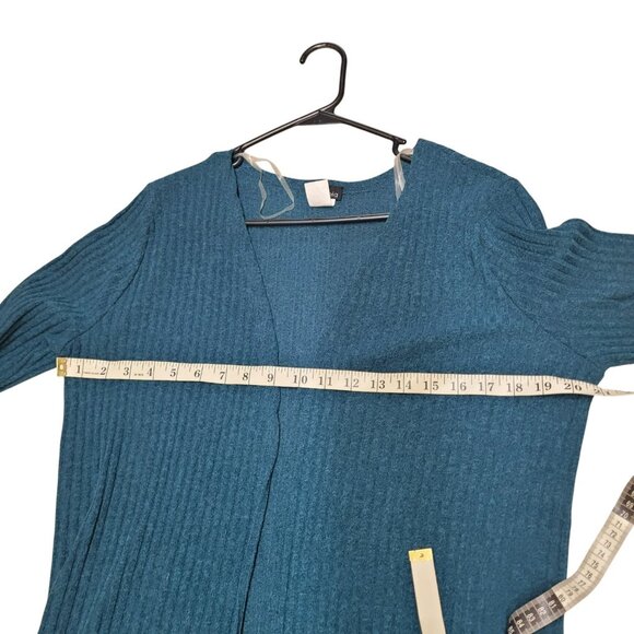 Zenobia Womens 2XL Cardigan Teal Blue Soft Ribbed Knit Side Slits Open Front - Picture 11 of 14